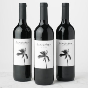 Personlig Black & White Handflatan Träd Vin Vinflaska Etikett