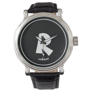 Personlig Black & White Initial Monogam Namn Armbandsur