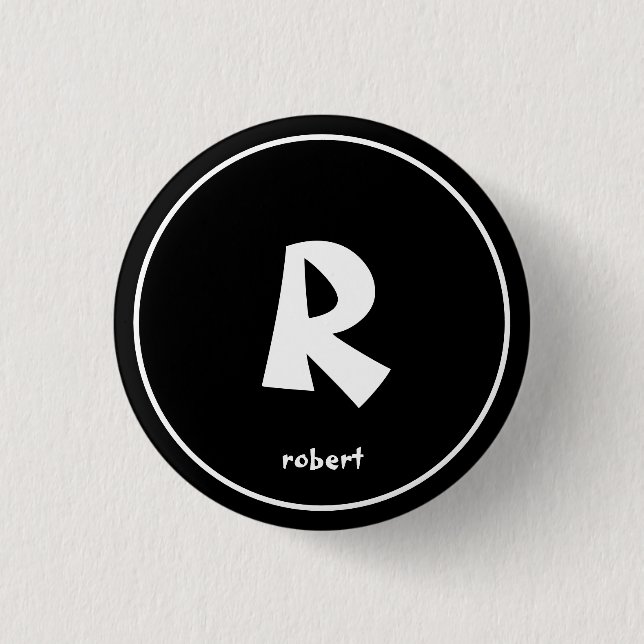 Personlig Black & White Initial Monogam Namn Knapp (Framsida)