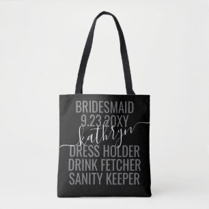 Personlig Black White Modern Bridesmaid Namn Tygkasse