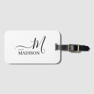 Personlig Black White Monogram Bröllop Bagagebricka