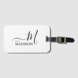 Personlig Black White Monogram Bröllop Bagagebricka