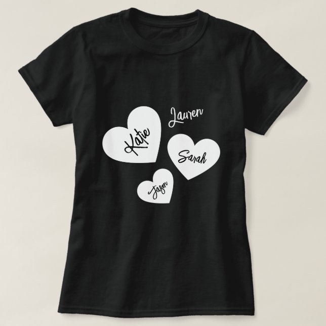 Personlig Black & White Mor Hearts T Shirt (Design framsida)