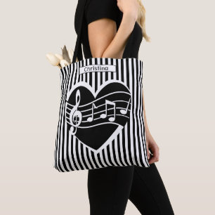 Personlig Black White Musik noter Heart Rand Tygkasse