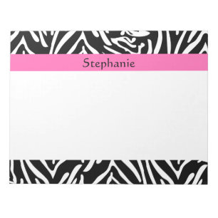 Personlig Black, White och Shock rosa Zebra tryck Anteckningsblock