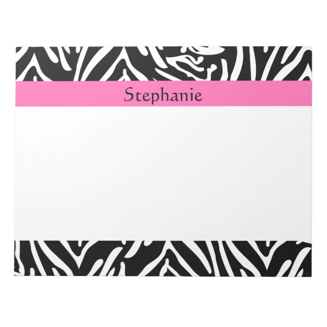 Personlig Black, White och Shock rosa Zebra tryck Anteckningsblock (Framsida)