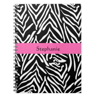 Personlig Black, White och Shock rosa Zebra tryck Anteckningsbok Med Spiral
