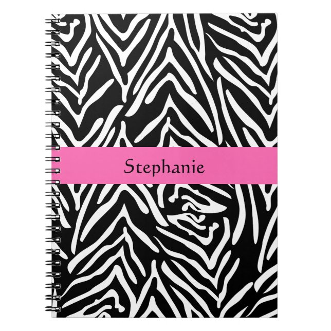Personlig Black, White och Shock rosa Zebra tryck Anteckningsbok Med Spiral (Framsidan)