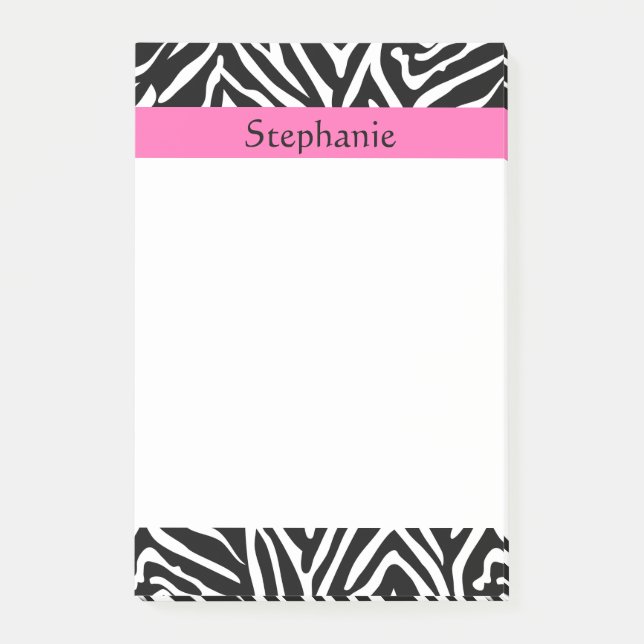 Personlig Black, White och Shock rosa Zebra tryck Post-it Block (Framsida)