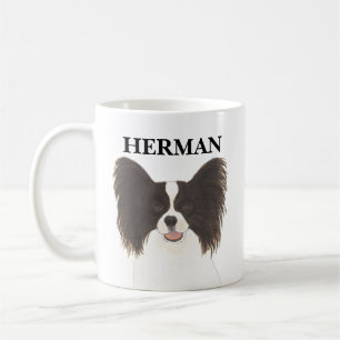 Personlig Black & White Papillon Hund Kaffemugg