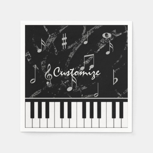 Personlig Black & White Piano Music Napkins Pappersservett (Framsidan)