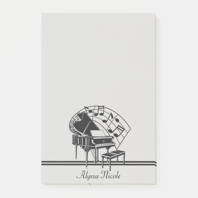 Personlig Black White Piano Musik noter Post-it Block (Framsida)
