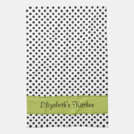 Personlig Black White Polka Dot-Grönt Kökshandduk
