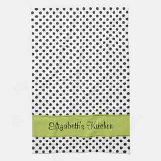 Personlig Black White Polka Dot-Grönt Kökshandduk