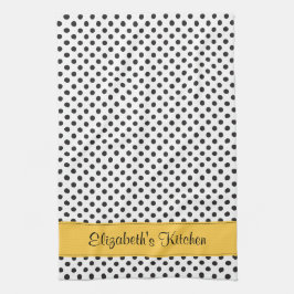 Personlig Black White Polka Dot-Gult Kökshandduk