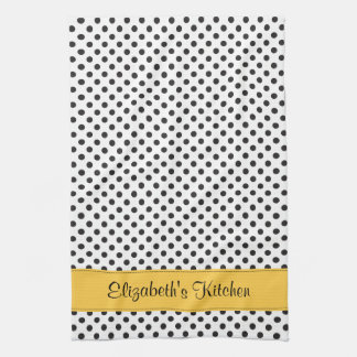Personlig Black White Polka Dot-Gult Kökshandduk