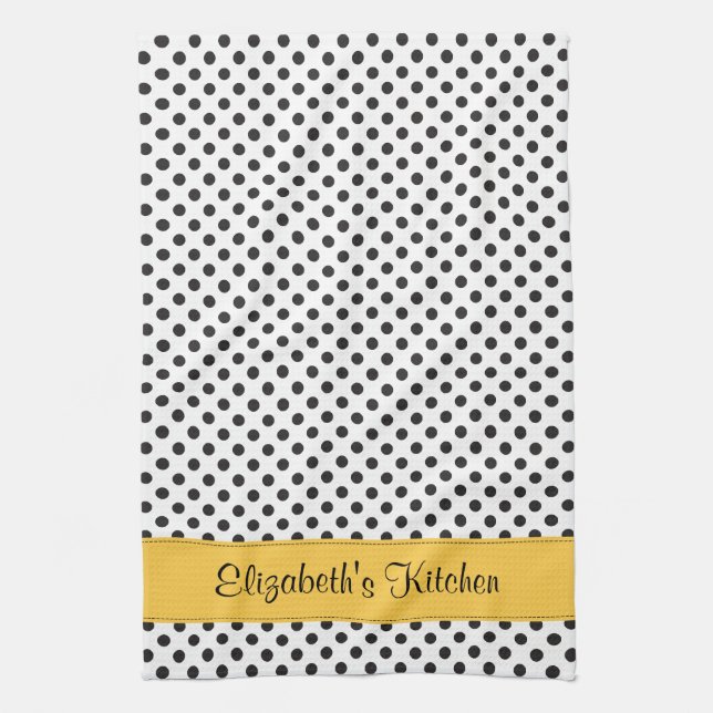 Personlig Black White Polka Dot-Gult Kökshandduk (Vertikal)