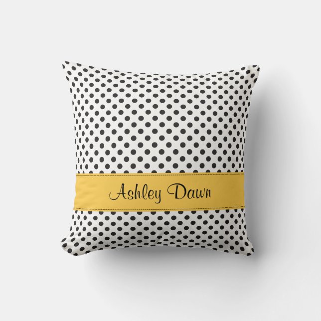Personlig Black White Polka Dot-Gult Kudde (Framsida)