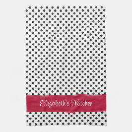 Personlig Black White Polka Dot Red Kökshandduk