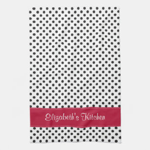 Personlig Black White Polka Dot Red Kökshandduk