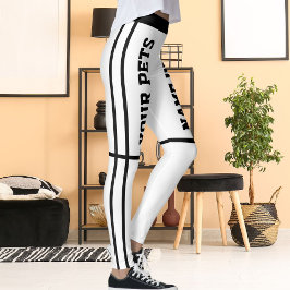 Personlig Black White Rand Pet Namn Leggings