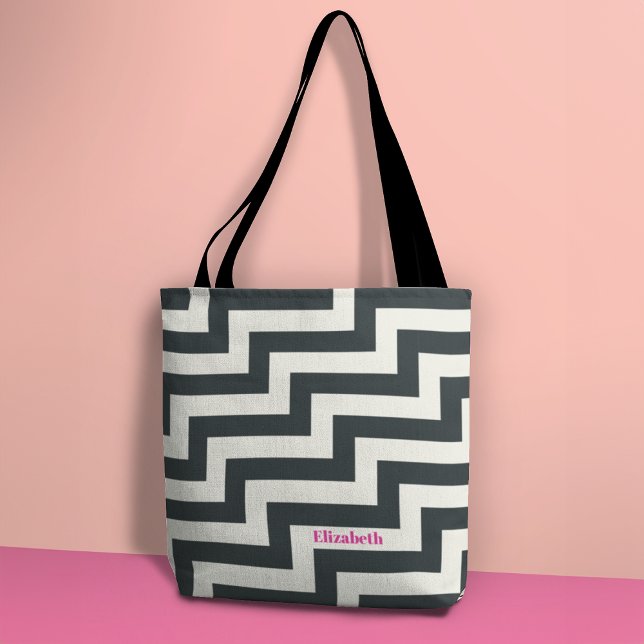 Personlig Black White Rosa Bold Zig Zag Tygkasse (Skapare uppladdad)