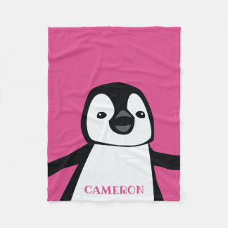 Personlig Black White Rosa Cute Penguin Fleecefilt