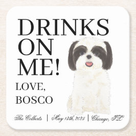 Personlig Black White Shih Tzu Bröllop Underlägg Papper Kvadrat