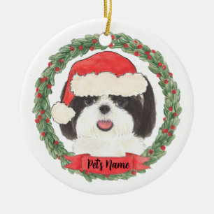 Personlig Black & White Shih Tzu Julgransprydnad Keramik