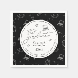 Personlig Black White Studentfest Napkins Pappersservett
