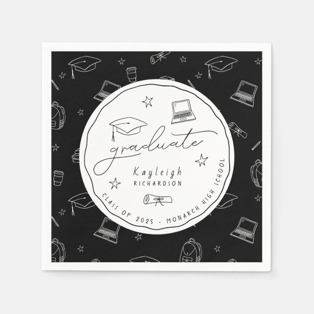 Personlig Black White Studentfest Napkins Pappersservett (Framsidan)