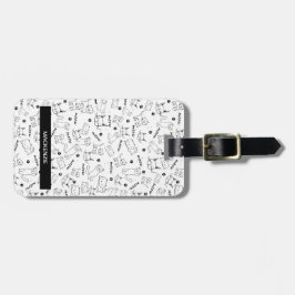 Personlig Black & White Tassar & Whiskers Bagagebricka