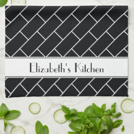 Personlig Black White Tunnelbanan Tile Brick Kökshandduk