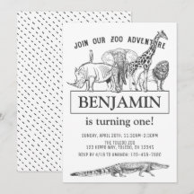 Personlig Black & White Zoo Animals Birthday