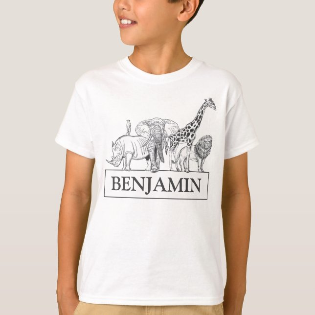 Personlig Black & White Zoo Animals Birthday T Shirt (Framsida)