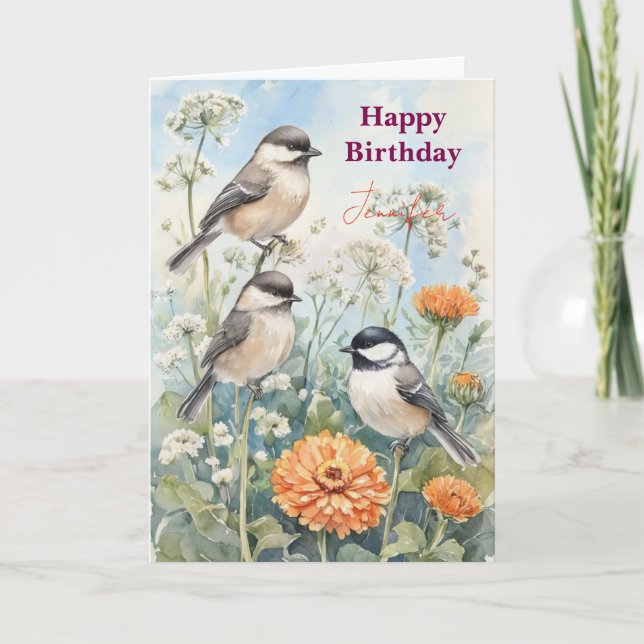 Personlig blåfågelblommor vattenfärg födelsedag kort (Framsida)