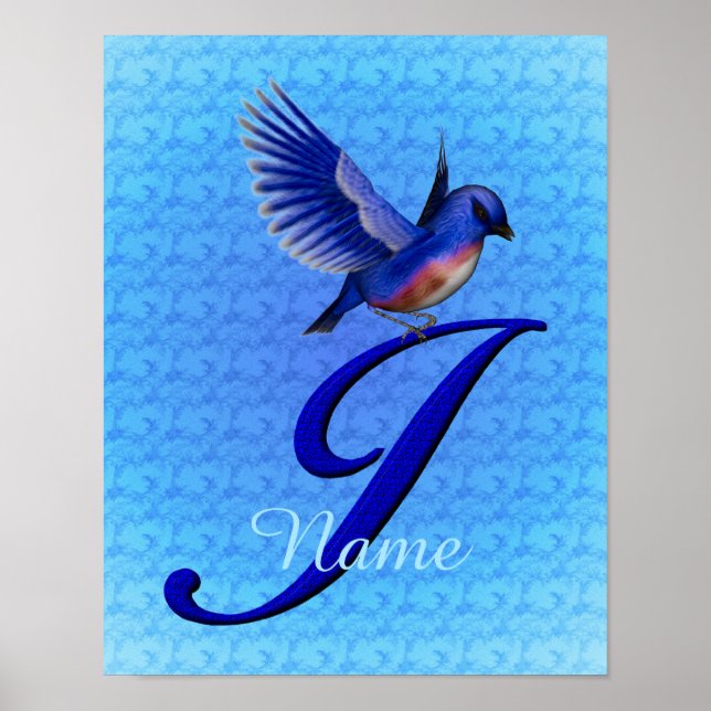 Personlig blåfågelmonogram initial J Poster (Framsidan)