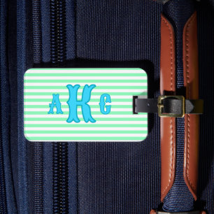 Personlig blågrön monogramremsa bagagebricka
