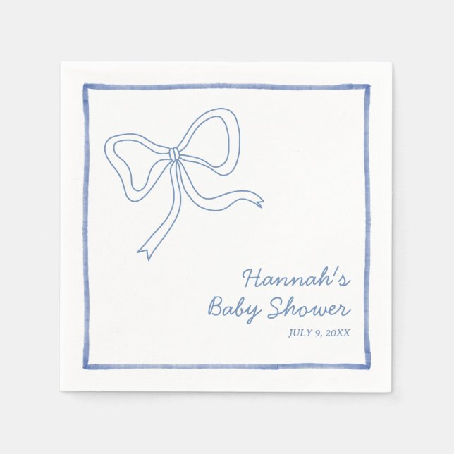 Personlig Blåkokvett Bow Baby Shower Napkins Pappersservett (Framsidan)