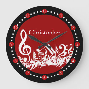 Personlig blandad ihop musik notervit på rött stor klocka