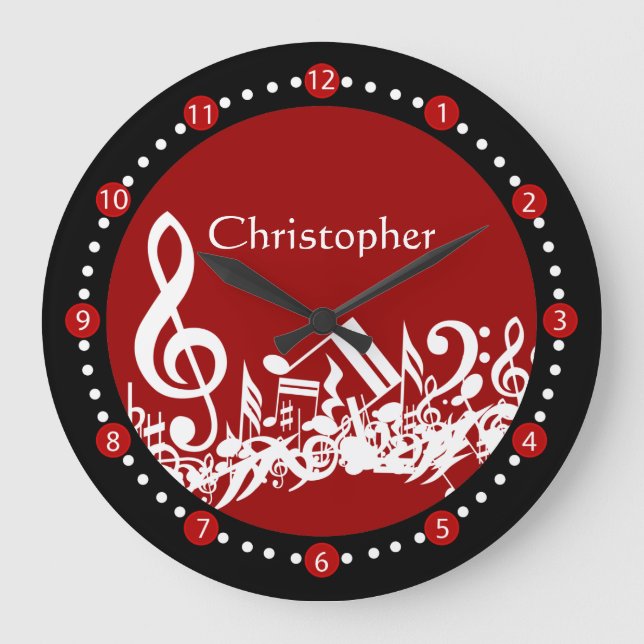 Personlig blandad ihop musik notervit på rött stor klocka (Framsida)