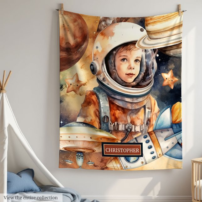 Personlig Blanket Astronaut Theme Fleecefilt (Personalized Blanket Astronaut Theme

)