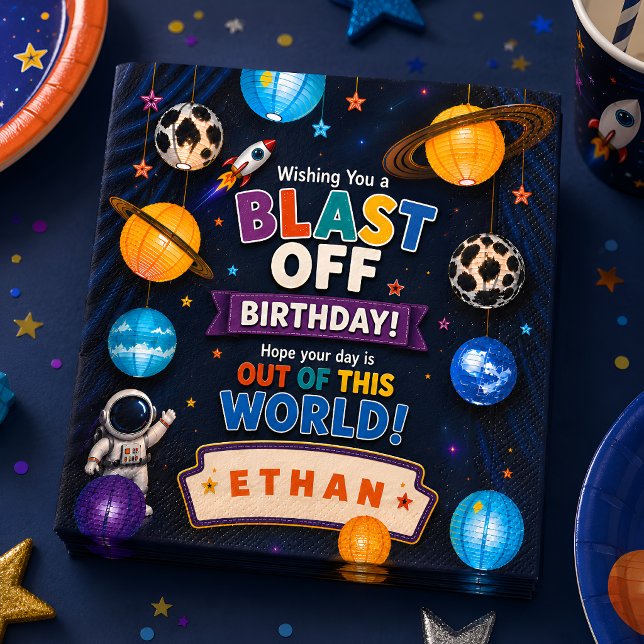 Personlig Blast Off Rymdfödelsedagsfest Pappersservett (Personalized Blast Off Space Birthday Party Napkins
)