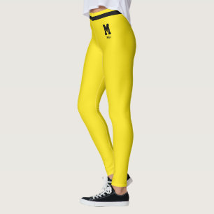 Personlig Blazing Gul Svart Randig Monogram Leggings