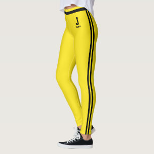Personlig Blazing Gul Svarta Ränder Monogram Leggings