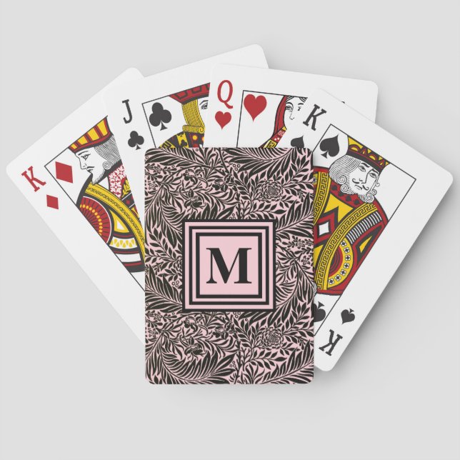 Personlig Blek Rosa Botanical Mönster Monogram Casinokort (Baksidan)