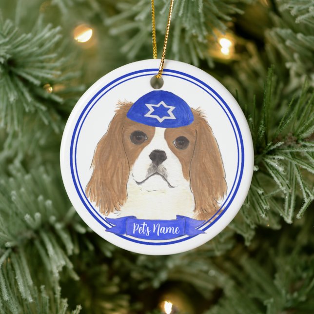 Personlig Blenheim Cavalier Hanukkah Yarmulke Julgransprydnad Keramik (Träd)