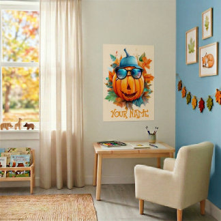 Personlig Blinkande Pumpa Halloween Barnplanscher Poster