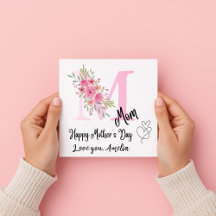 Personlig blomma platt kort med mors initial