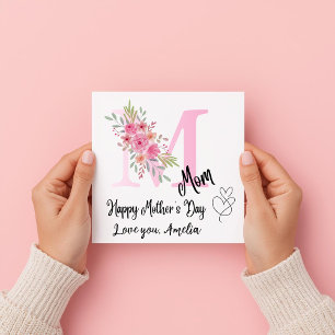 Personlig blomma platt kort med mors initial